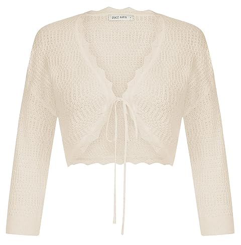 GRACE KARIN Womens Open Front Knit Cropped Bolero Shrug Cardigan Sweater Long Sleeve S-4XL