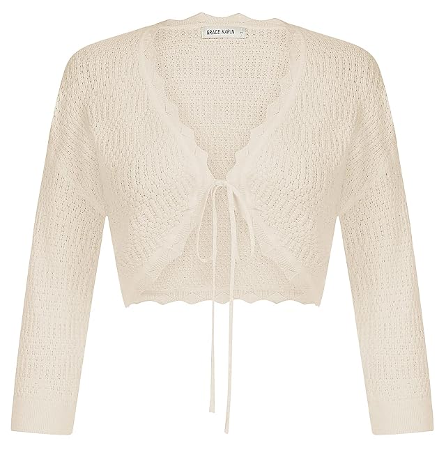 GRACE KARIN Womens Open Front Knit Cropped Bolero Shrug Cardigan Sweater Long Sleeve S-4XL