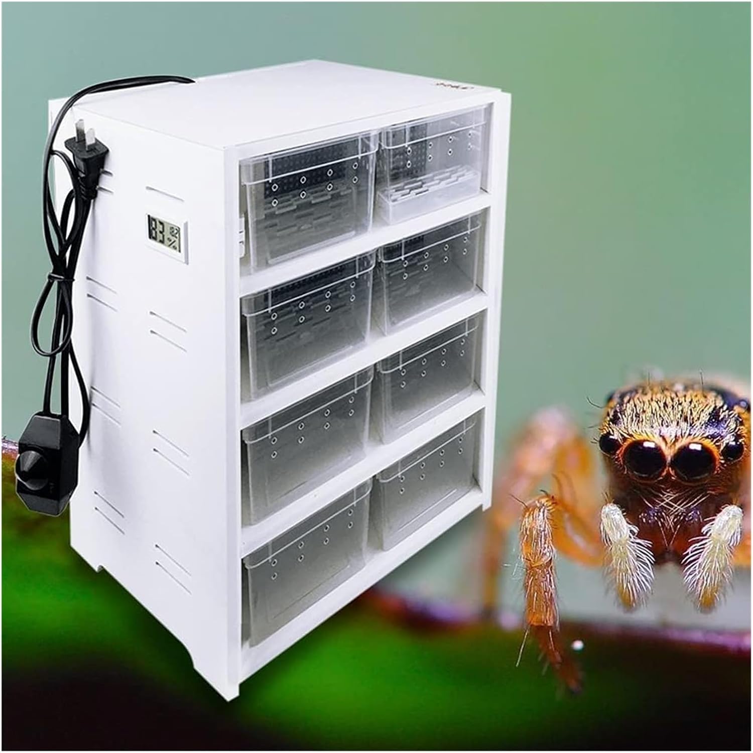 Reptile Feeding Box, Reptile Feeding Cabinet with Heating Pad Thermostat, Heating Pad Ventilation Mesh Pet Feeding Box for Cage Lizard, Black