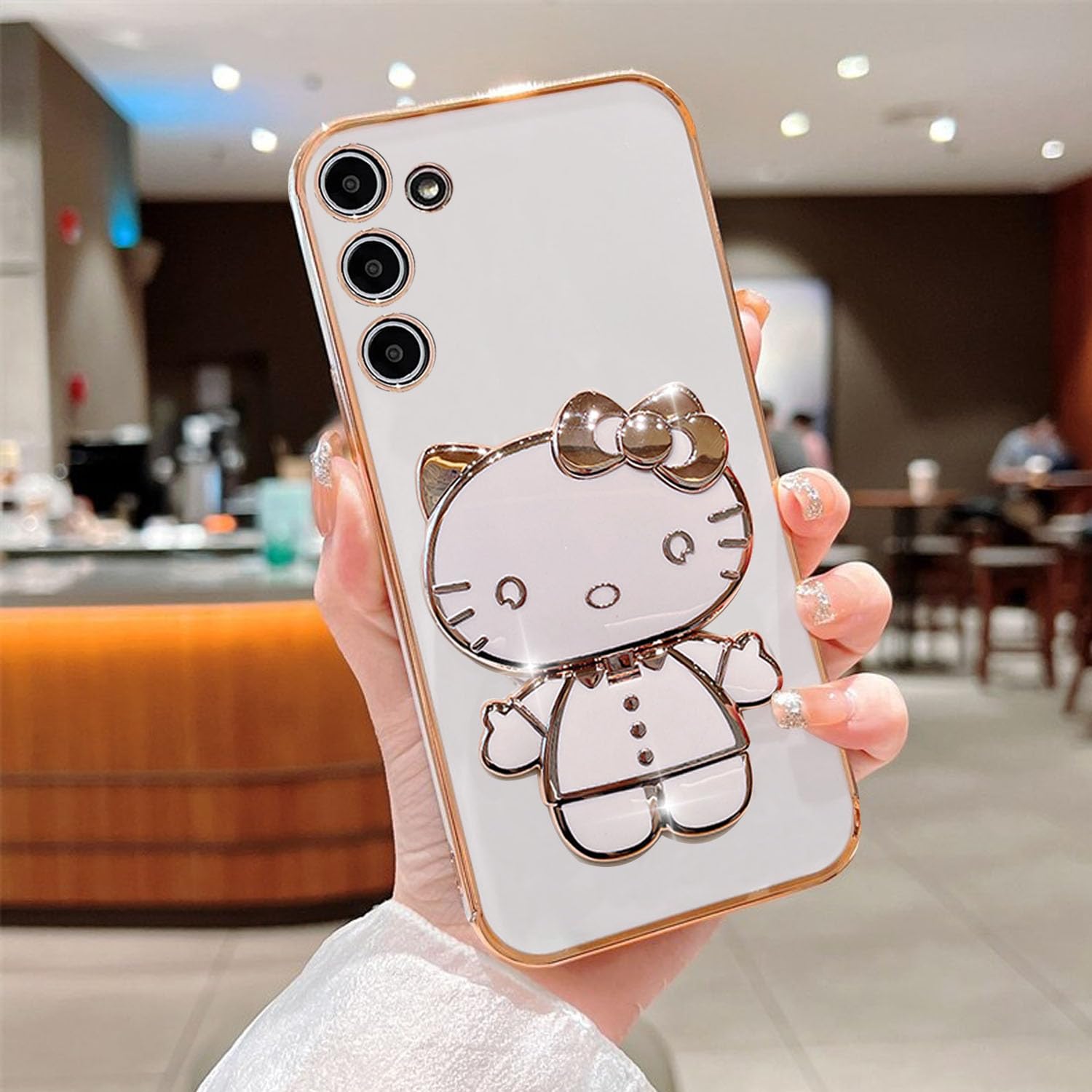 KC Back Cover for Samsung Galaxy S23 5G, Hidden Mirror Hellow Kitten Folding Bracket Kickstand Electroplated Soft Silicone Camera Protection Case - (White) (B0CBRFYTQV) Amazon Price History, Amazon Price Tracker