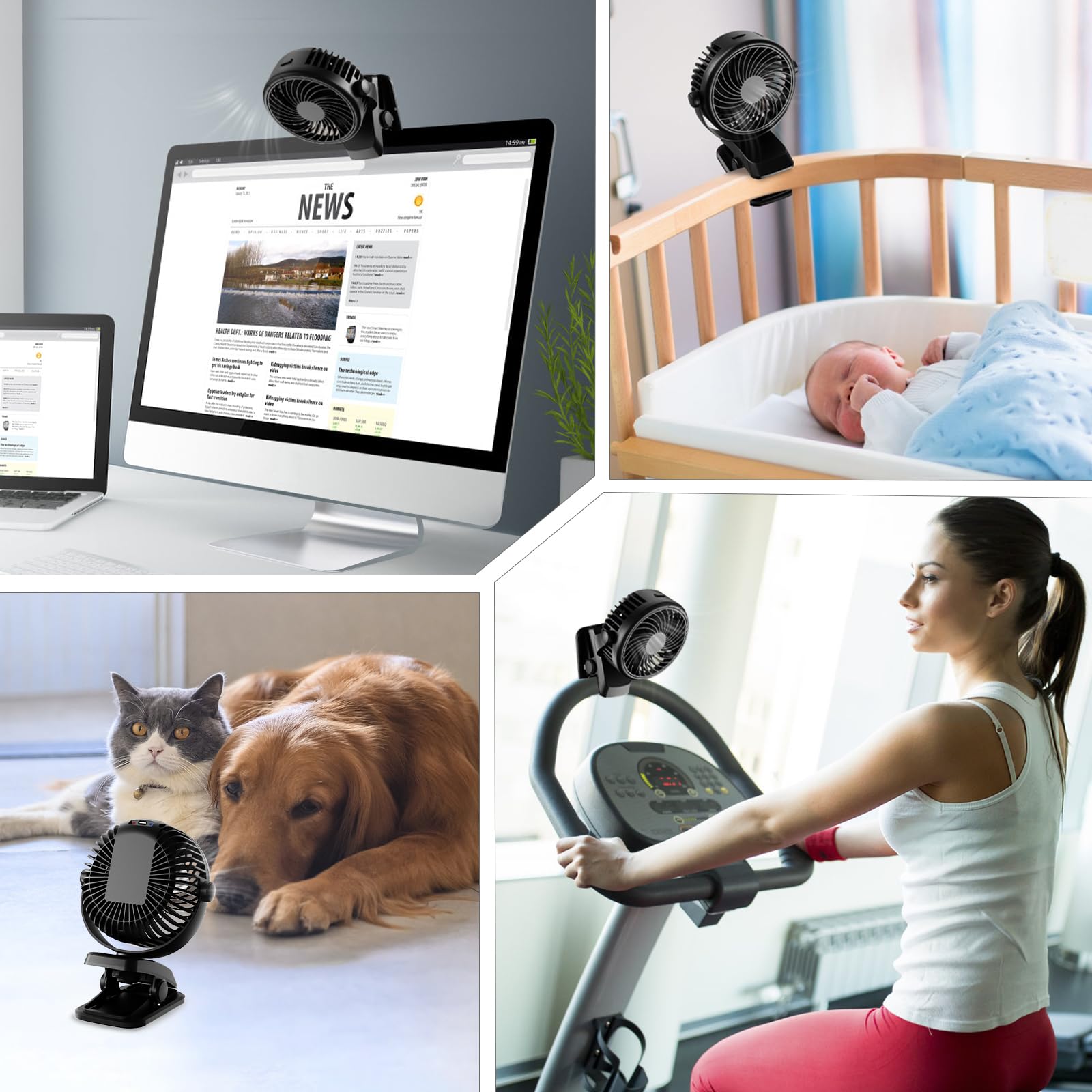 USB Ventilador Silencioso, Mini Ventilador Portatil, Pequeño de Mesa Bateria Recargable, Ventiladores Sobremesa Pinza Potente para Dormir Coche Carrito Bebe Camping Autocaravana