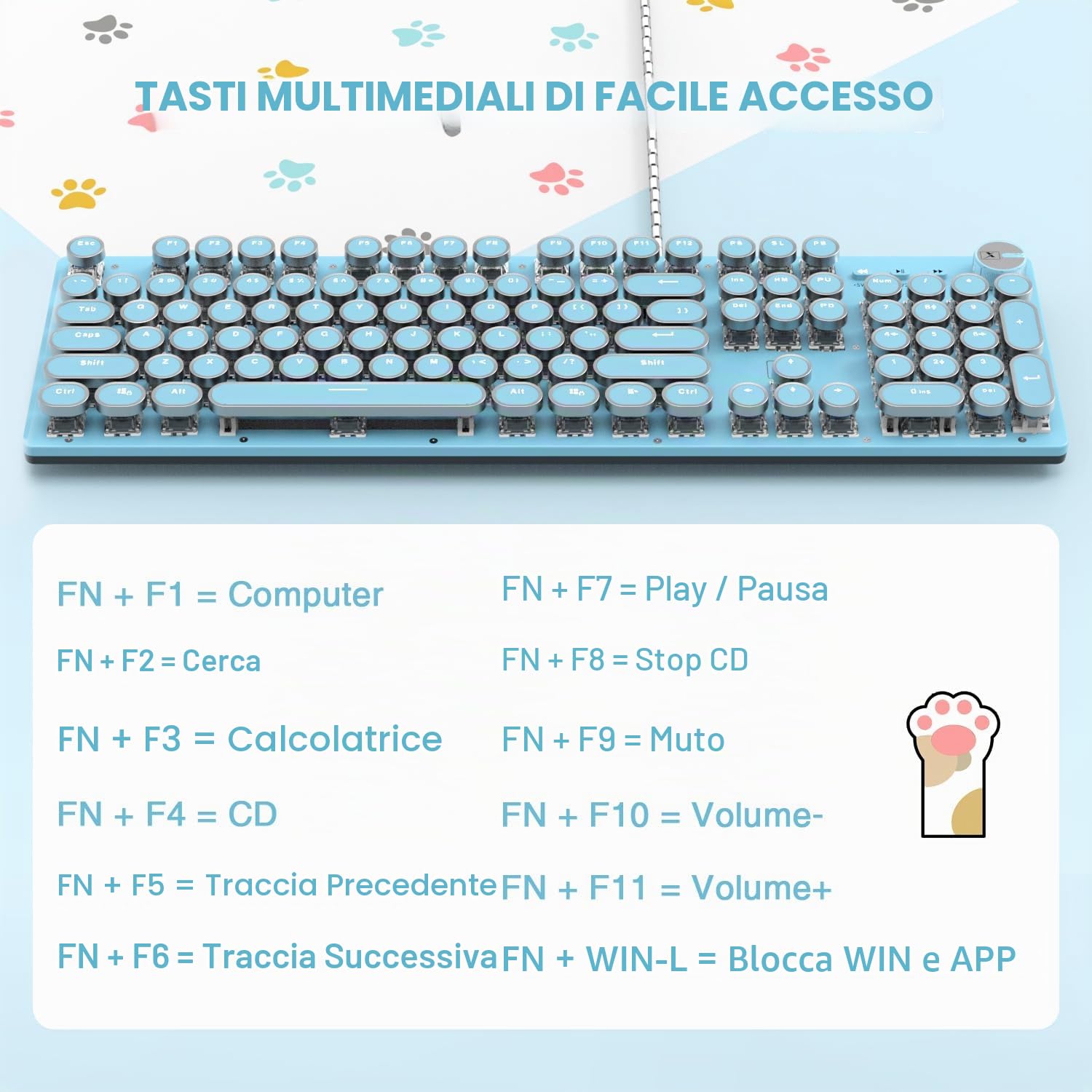 LexonElec Tastiera Meccanica da Gioco Con Cavo USB, Interruttore Blu, Retroilluminazione a LED Bianco, Anti-Ghosting a 104 Tasti + Mouse Ottico 2400 DPI 6 Pulsanti