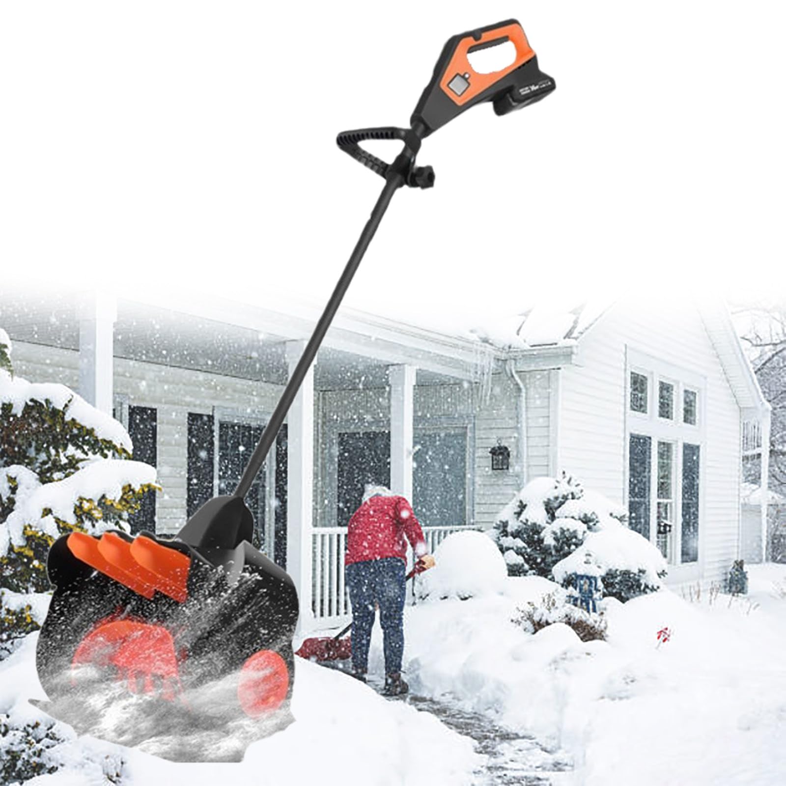 Pala da Neve elettrica Senza Fili da 21 V, 41 cm di Larghezza, Motore brushless, 2 batterie, Caricabatterie rapido, per la Pulizia di vialetti, patii e Ponti