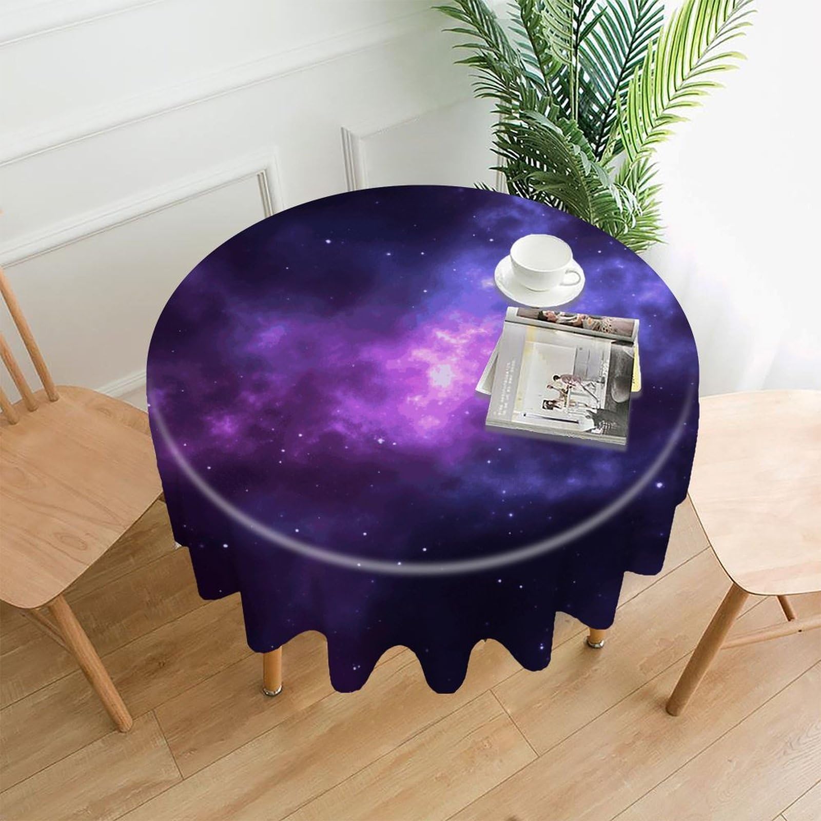 MUSM 60 Inch Magic Galaxy Sky Purple Round Tablecloth Wipeable Washable Table Cover for Kitchen and Dining Room Decorative Table Cloth for Party Holiday Picnic Outdoor