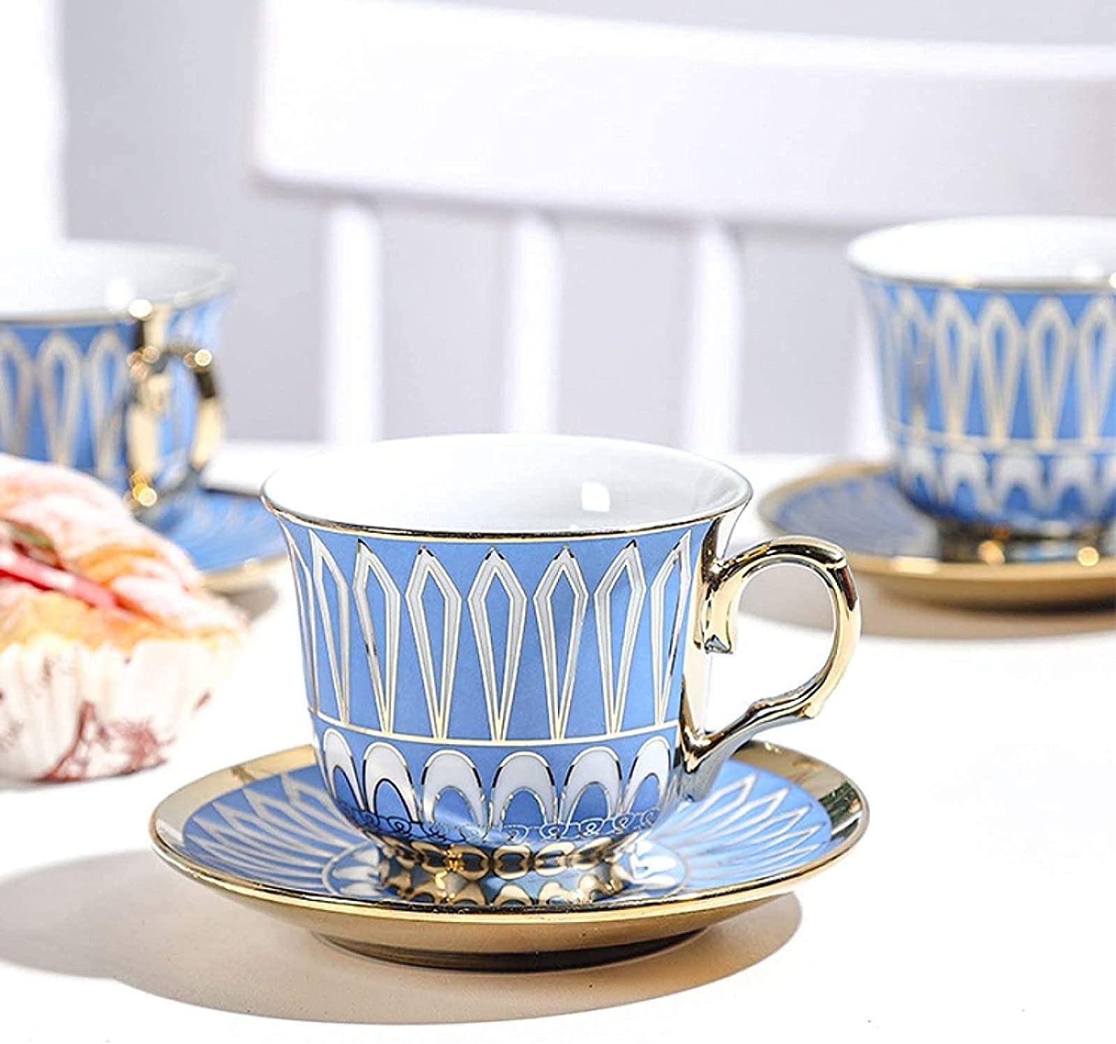 Brytyjski porcelanowy zestaw do herbaty z filiżankami i spodkami, ceramiczny zestaw czajniczek z uchwytem na kubki, elegancki serwis do herbaty dla dorosłych, popołudniowa herbata, kawa, idealny na