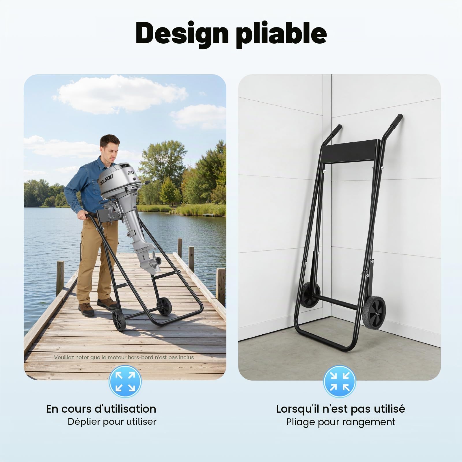 Chariot de Transport Pliable pour Moteur Hors-Bord - Capacité de 70 kg, Support pour Moteur, Remorque de Bateau avec Roue Solide