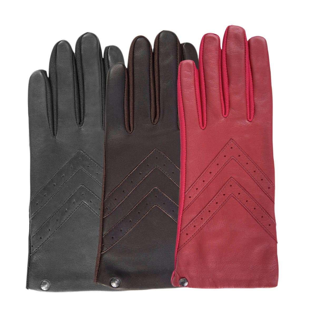 Isotoner Gants femme tactiles en cuir de moutone tissu - doublés soie, TU,