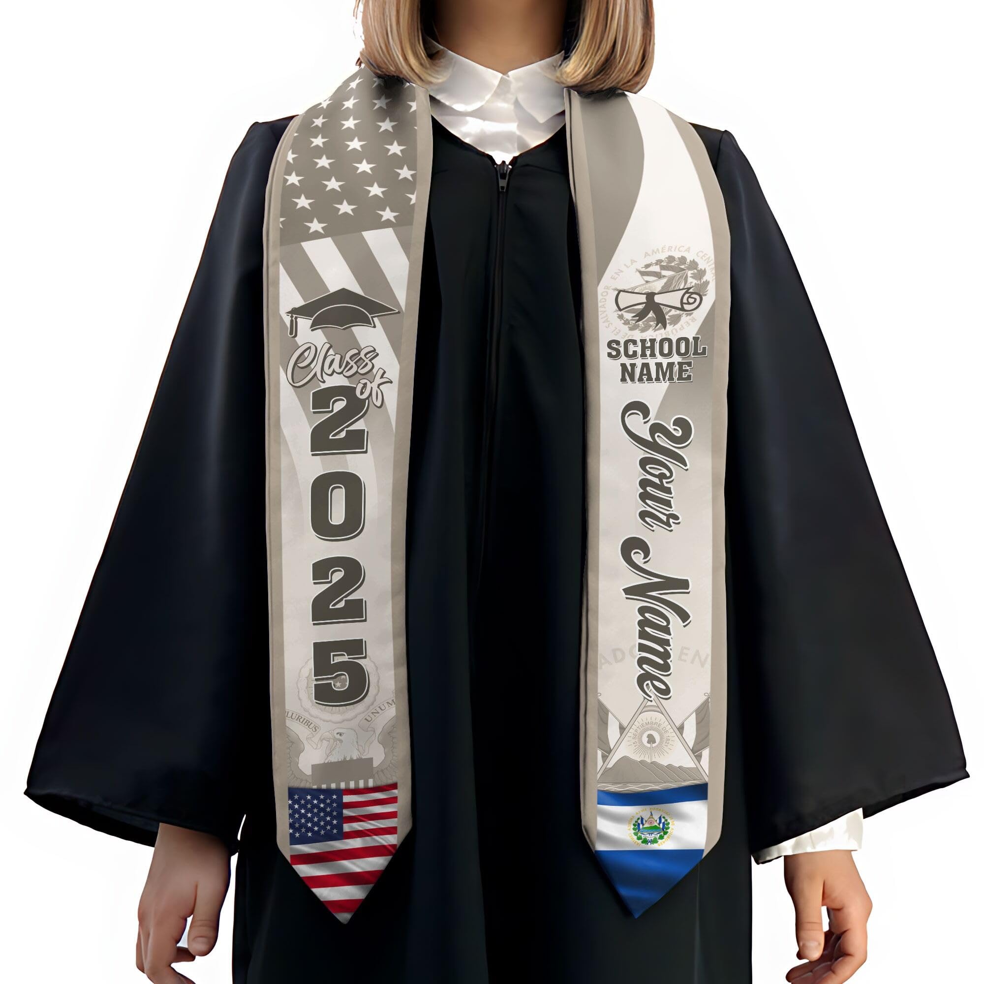 MonkeyVan Personalized Graduation Stole for El Salvador Senior, El Salvador Flag Graduation Sash Class of 2025 Grad Gift S118