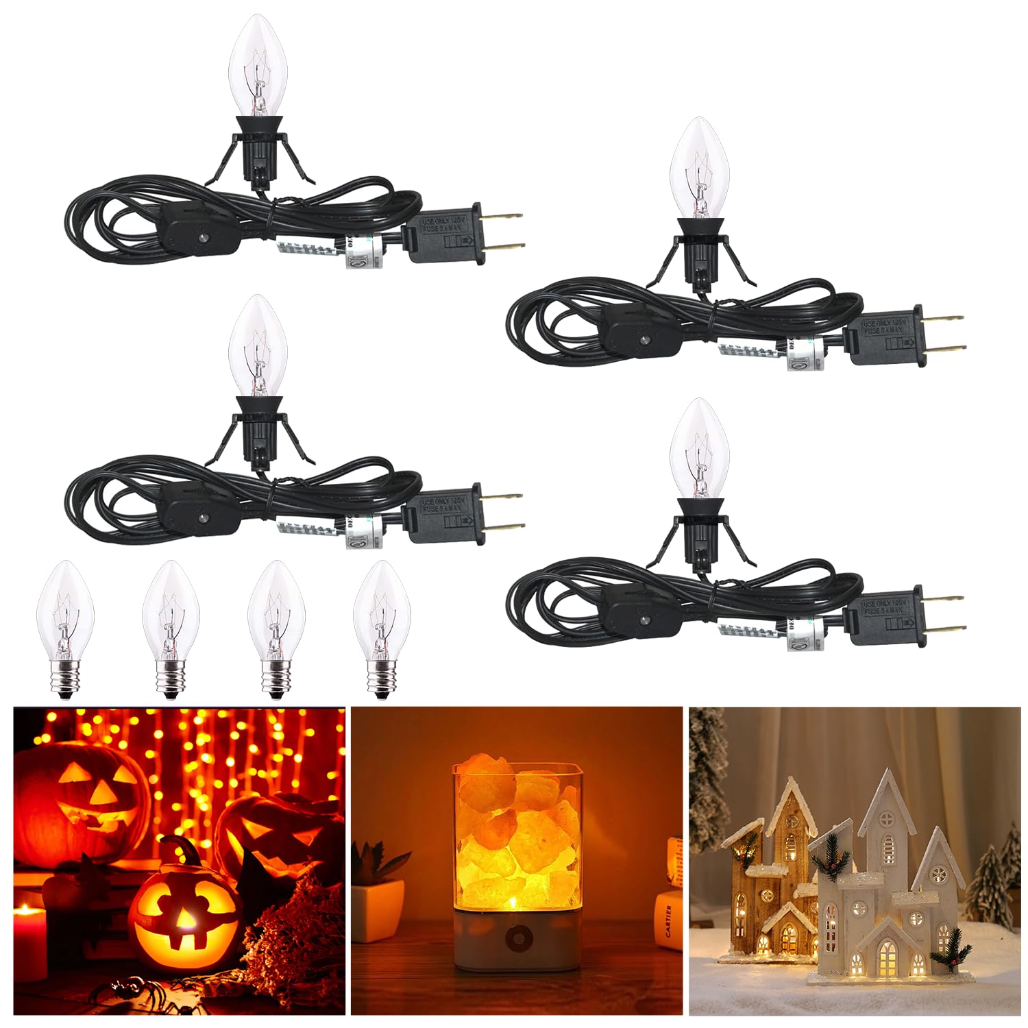 PASUTO Light Bulbs & Cords - 4 Pack C7 Bulbs -8