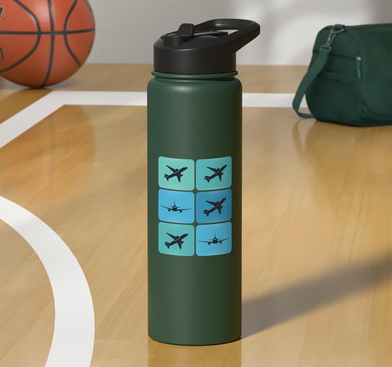 Airplane Silhouettes Aviation Pilot Travel Icons For Men Stainless Steel Insulated Water Bottle