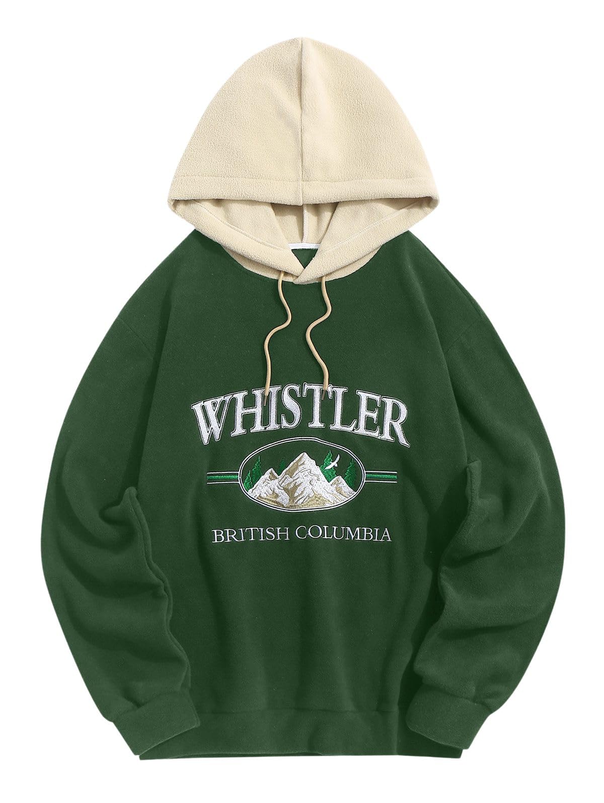 ZAFUL Men's Hooded Sweatshirt, Letter Mountain Graphic Embroidery Plush Fleece Casual Drawstring Pullover Hoodie