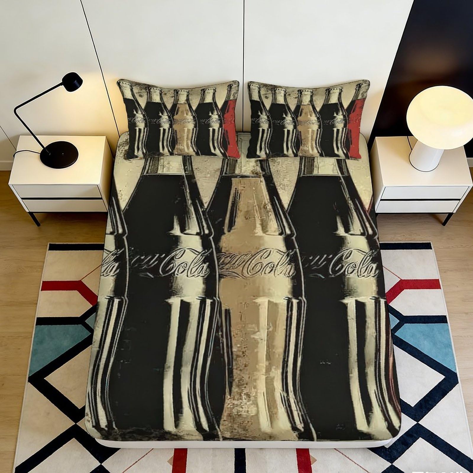 Uynsixtme Style-3 3D Printed Champagne Bottle Fitted Sheet Microfiber Deep Pocket Non-Slip Bedding Champagne Pattern Mattress Fitted Cover For Home 90X200x25cm