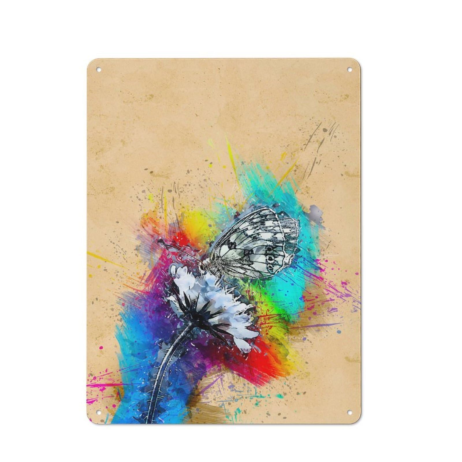 Junmoney Style-4 Butterfly 30 Printed Metal Sign 40X30cm For Home Office Or Studio, A Housewarming Gift For Fans Of Vintage Interiors
