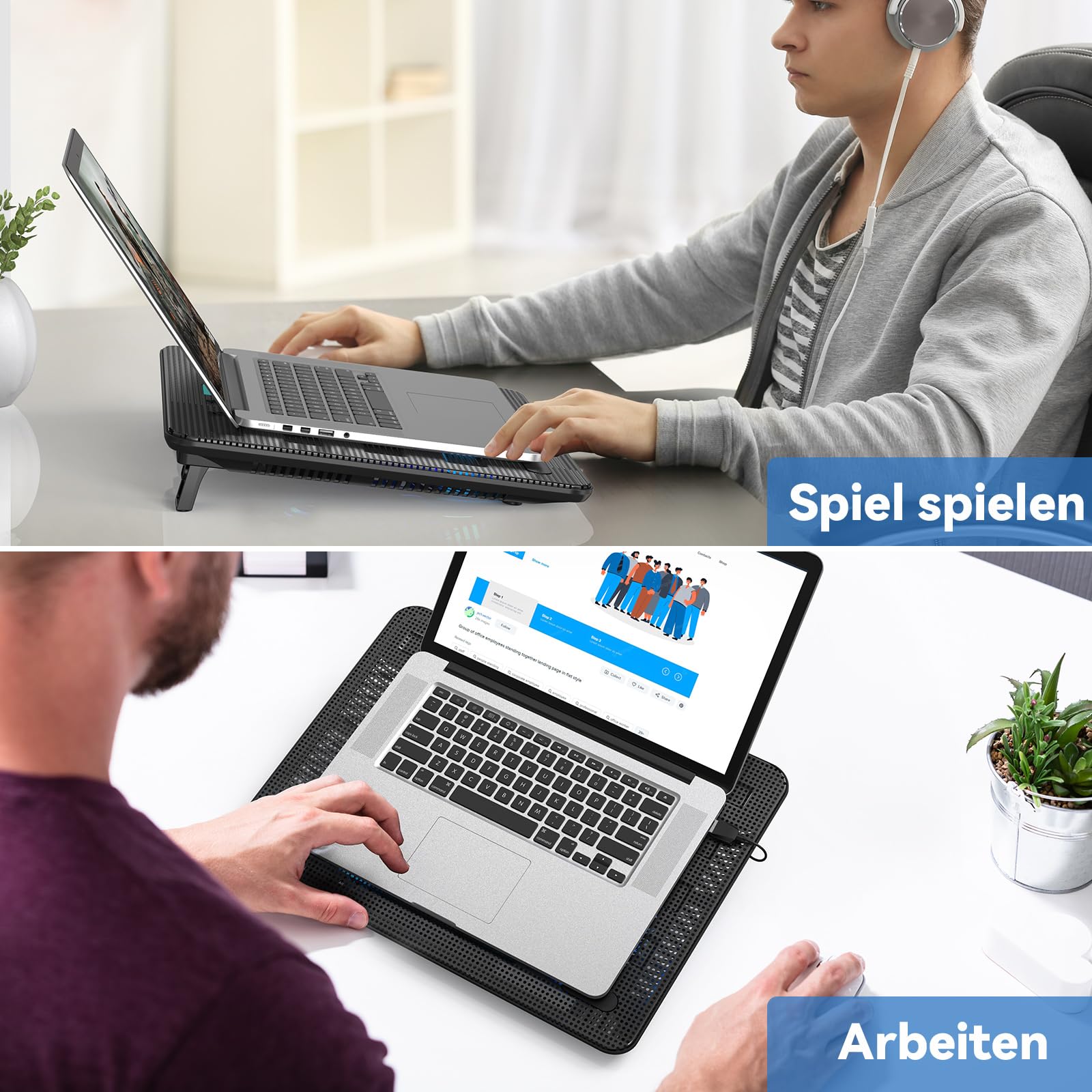 TECKNET Laptop Kühlpad für 12-17 Zoll, 3 Lüfter mit LEDs, 2 USB-Ports, Blau+Schwarz