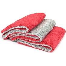 Autofiber Royal Plush Double Pile Microfiber Detailing Towel - Pack of 3, Red/Gray 16 inch x 16 inch, 600 GSM