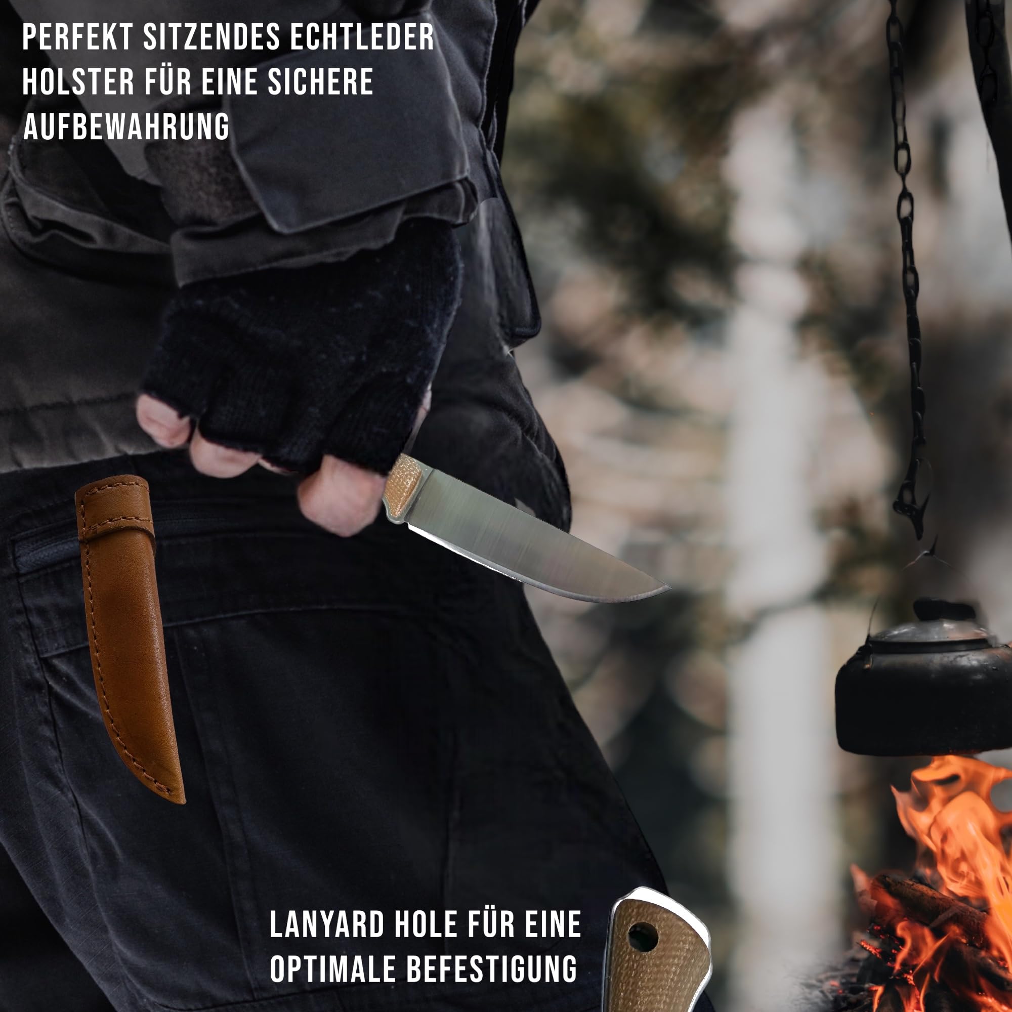 BSH Adventure Jagdmesser Feststehende Klinge 420J2 - Überlebensmesser - Outdoor Messer Survival