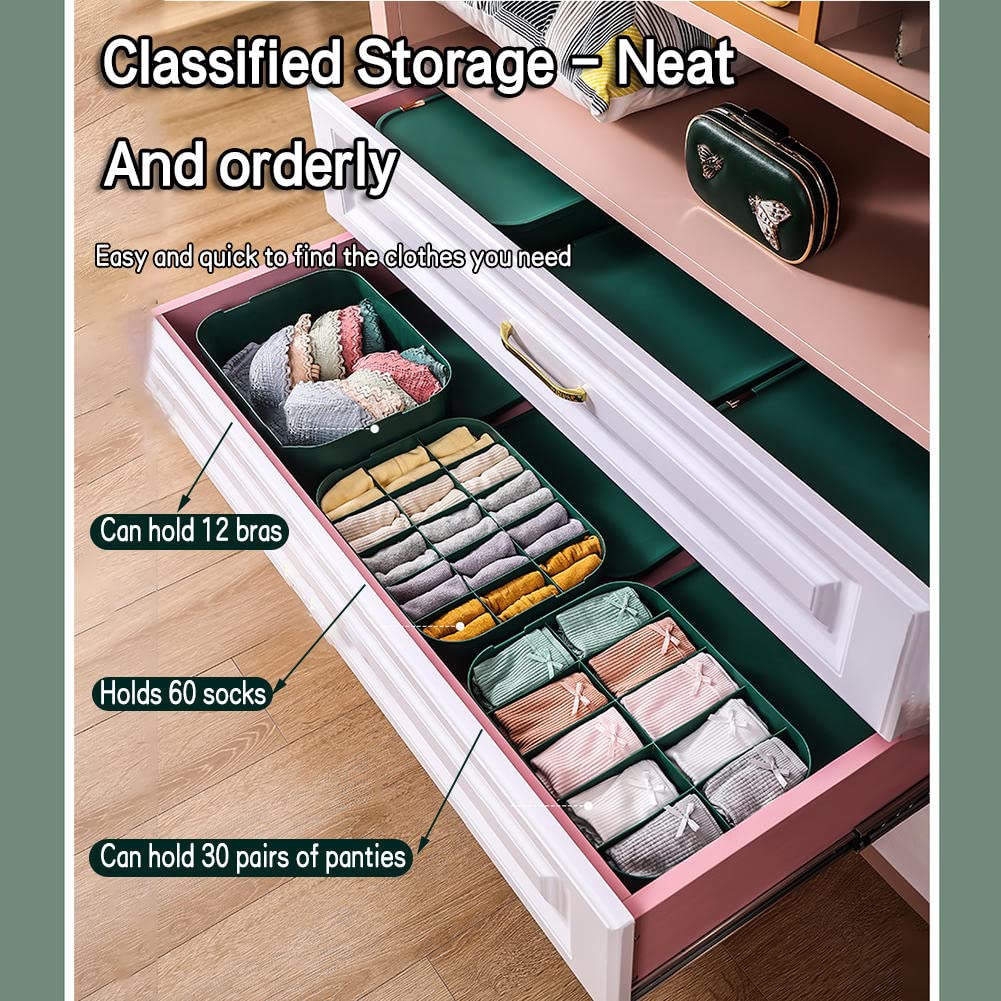 3 organizer per cassetti in plastica, organizer per biancheria intima con coperchio, impilabile, organizer per armadio, organizer per calzini, 10 griglie/15 griglie, organizer per calze e