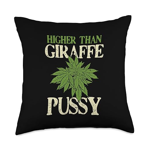 Weed Pillows Cannabis Marijuana 420 Pot-head Gifts Higher Than Giraffe Weed Cannabis Marijuana 420 Stoner Gift Throw Pillow, 18x18, Multicolor