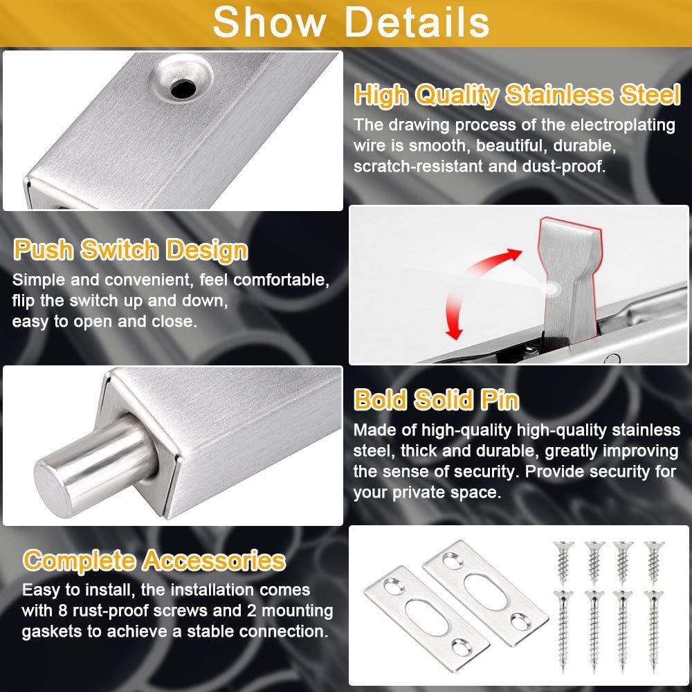 XAVSWRDE 2 Packs Door Bolt Lock Flush Bolt Latch Lock Concealed Door