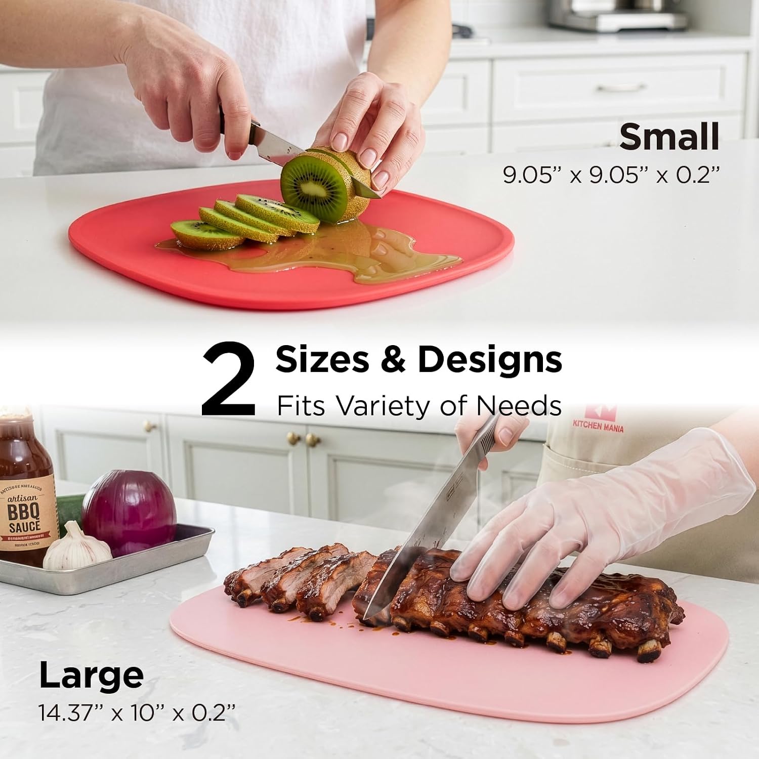 Kitchen Mama DuoEssentials TPU Cutting Board Set, 2 Sizes, Red