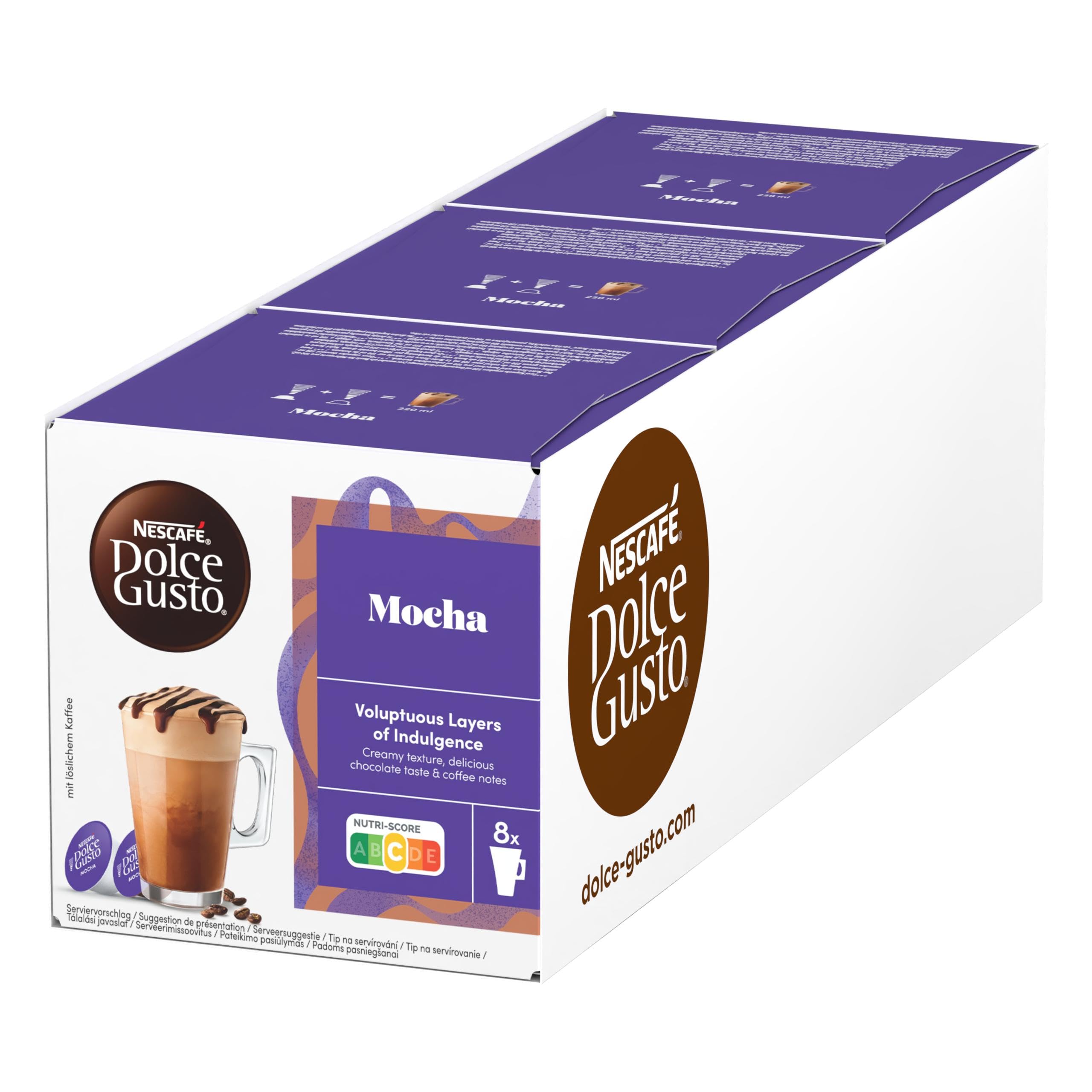 NESCAFÉ Dolce Gusto Mocha, 48 Capsules, Coffee from Arabica Beans, High-Quality Cocoa with Milk, Quick Preparation, Aroma Sealed Capsules, Pack of 3 ⟮3 x 16 Capsules⟯