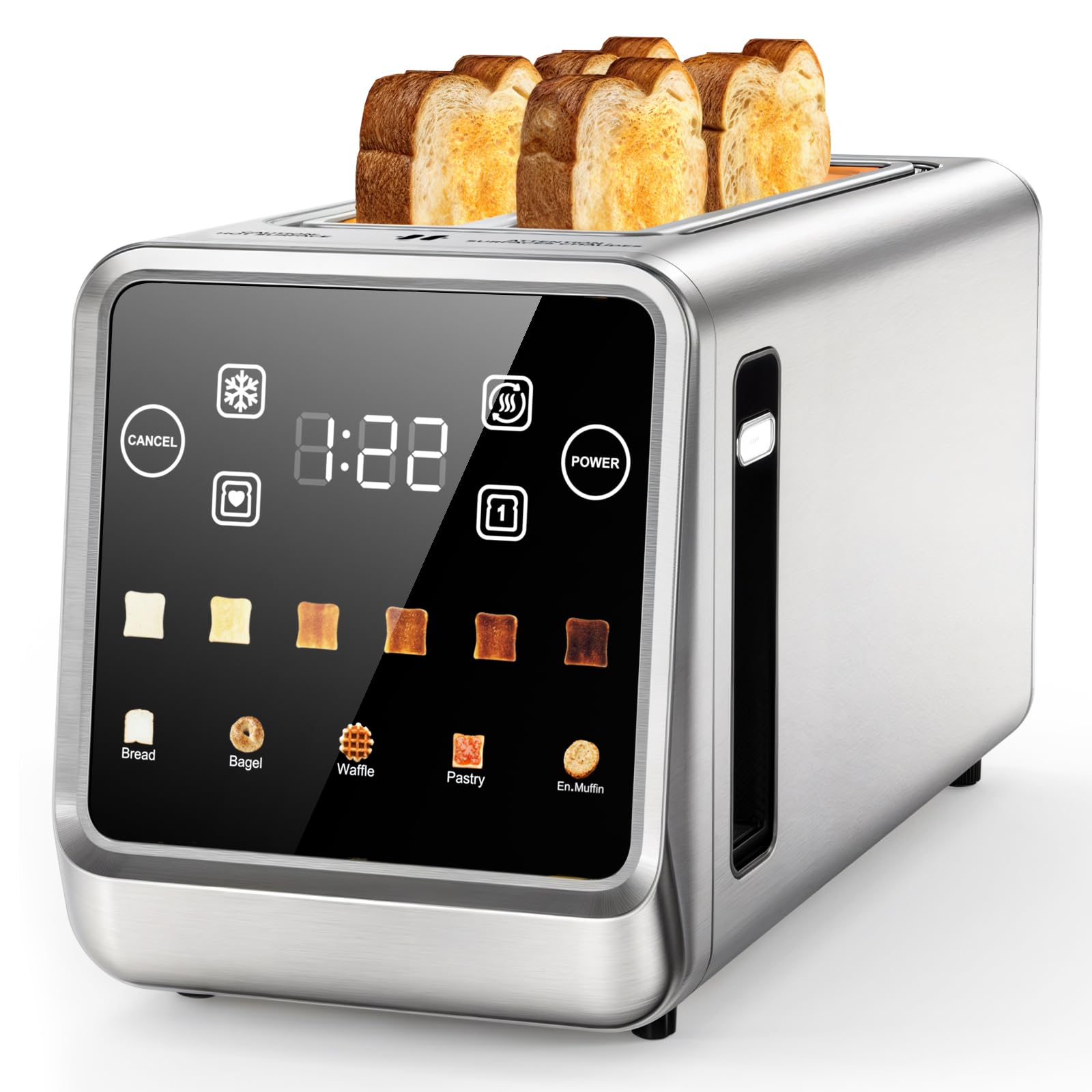 Toaster 4 Slice, Digital Smart Touch Screen with Memory Function, Single Slot Tech, Stainless Steel Toaster Wide Slot for Bagels | 6 Toast Settings & 5 Bread Types | Defrost & Reheat
