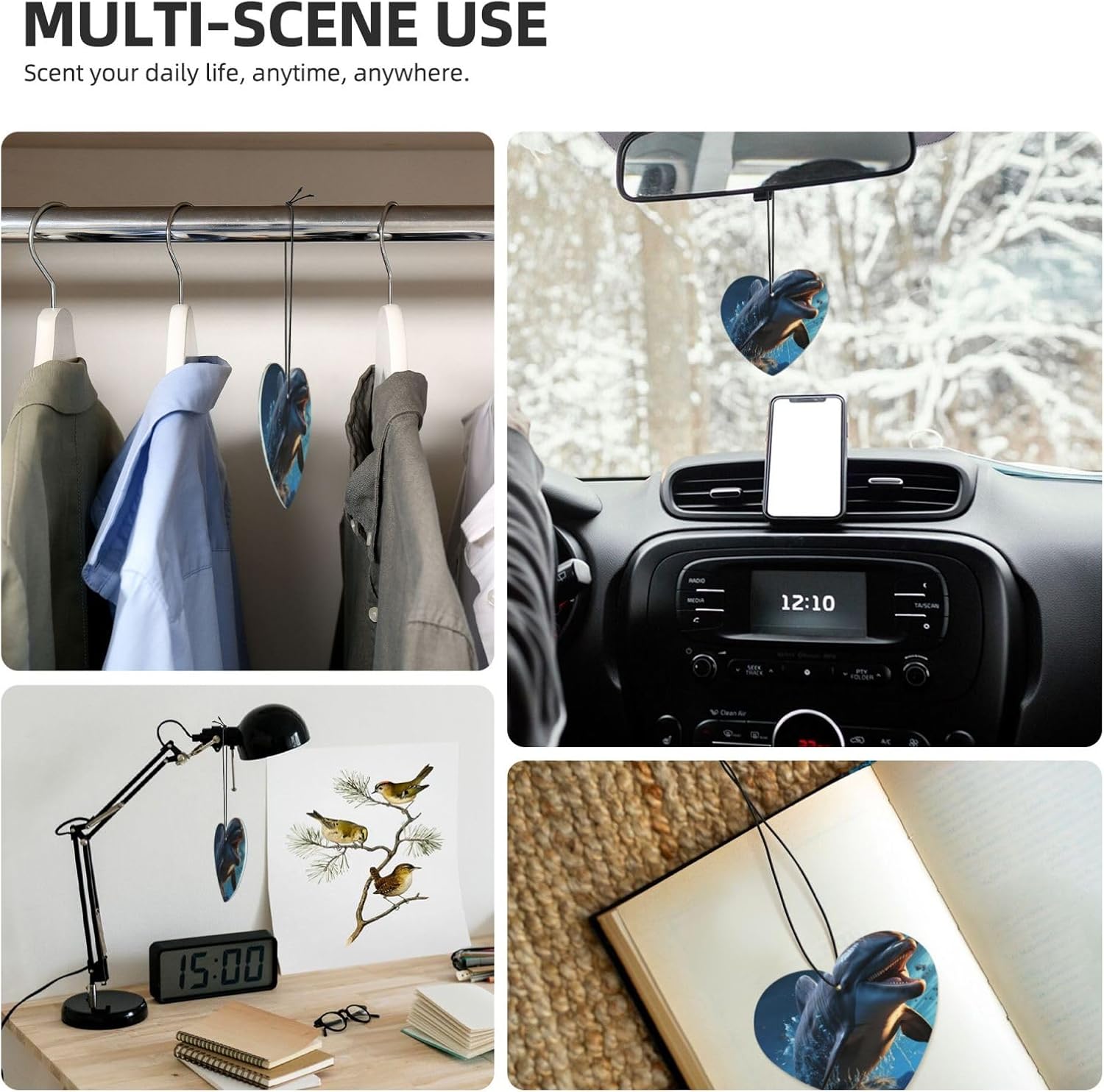 Car Air Freshener 24 PCS Dolphin Hanging Car Air Fresheners Auto Interior Decor Card Freshener Strong Scented Card Lavender Cars Scents for Office Bedroom Close Drawer Heart Shape