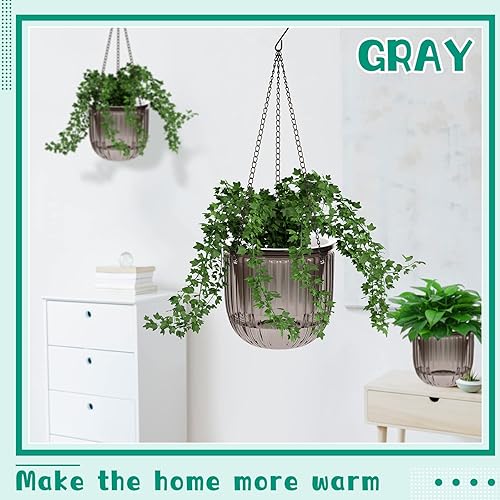 Miniatura 6 de Meanplan 4 macetas colgantes de riego automático para interiores de 6.5 pulgadas, cestas colgantes para plantas al aire libre, maceta de plástico