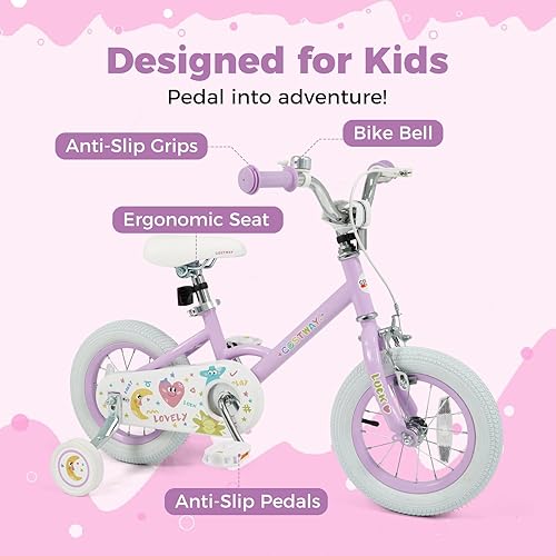 Miniatura 6 de COSTWAY Bicicleta infantil para niñas y niños de 3 a 8 años, bicicleta para niñas de 12, 14, 16 y 18 pulgadas, bicicleta para niños con ruedas de