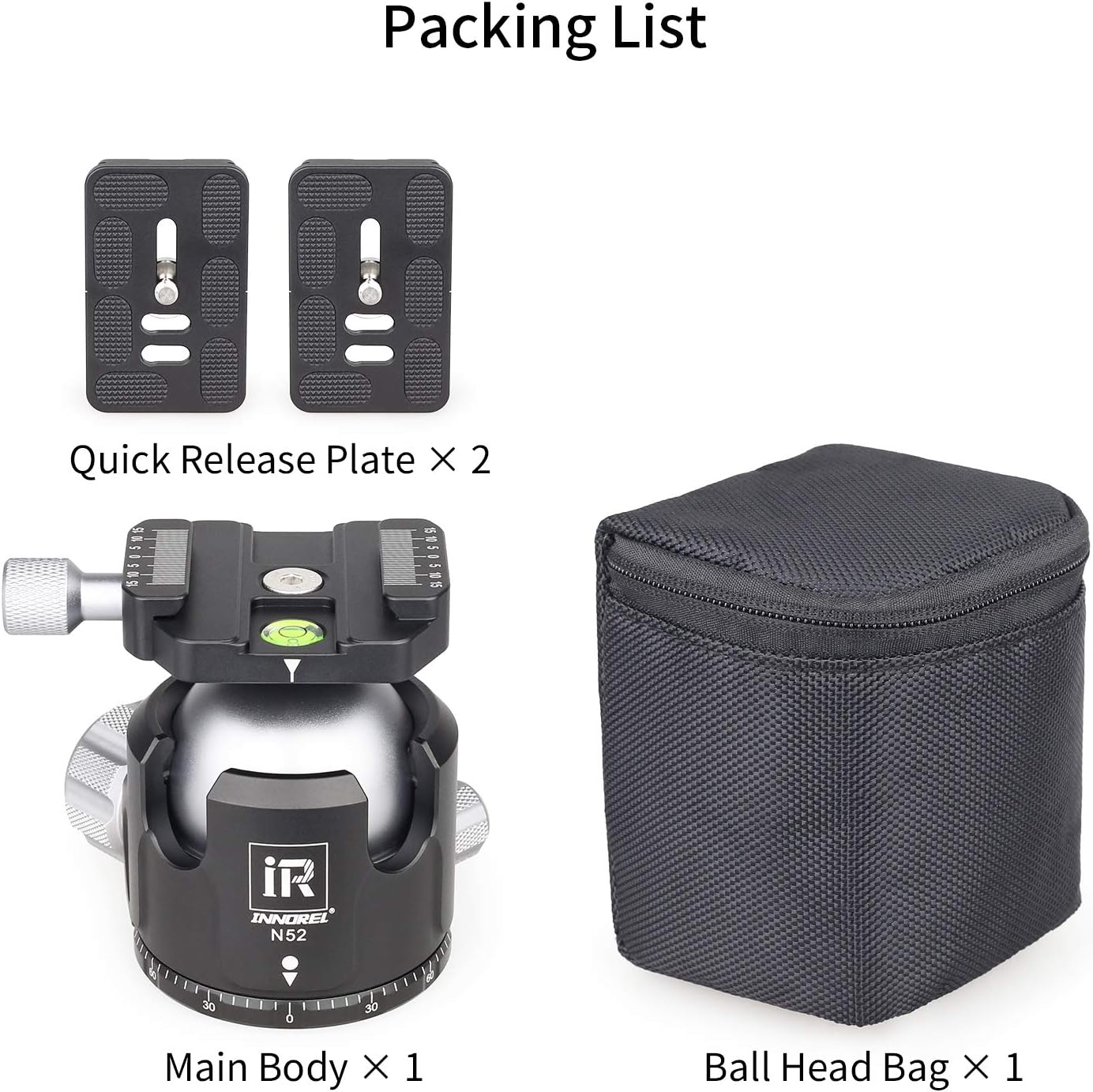 Panoramic Tripod Ball Head, INNOREL Tripod Camera Head for Tripod, DSLR, Camcorder, with Two 1/4" Quick Release Plates, Max Load 66lbs/30kg, 52MM
