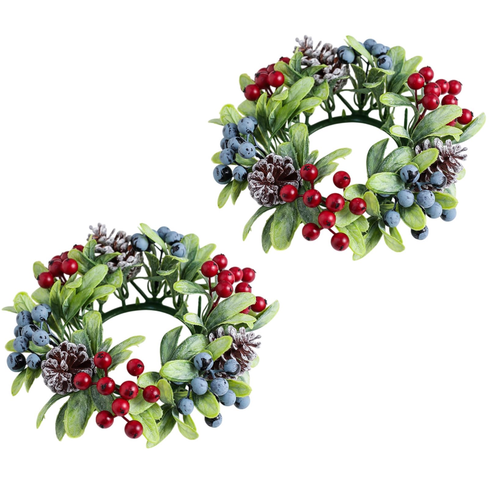 Limtula 2PCS Christmas Berries Pinecones Wreath Fireplaces Mantel Decors for Fireplaces Mantel Table Top Holiday Decoration Christmas Rings