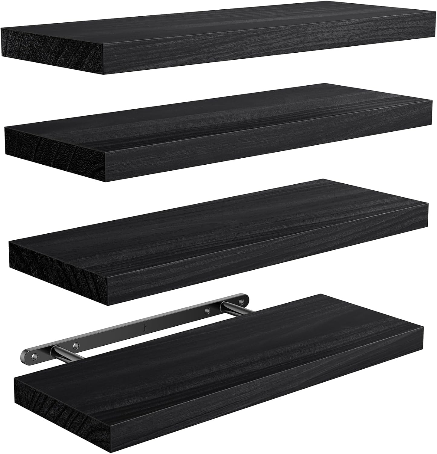 Pipishell Floating Shelves, 40cm Shelves for wall, Paulownia Wood Wall Shelves, Wooden Shelves Set of 4 for Bathroom, Bedroom, Office, Living Room, Kitchen,etc (Black) โ image 1