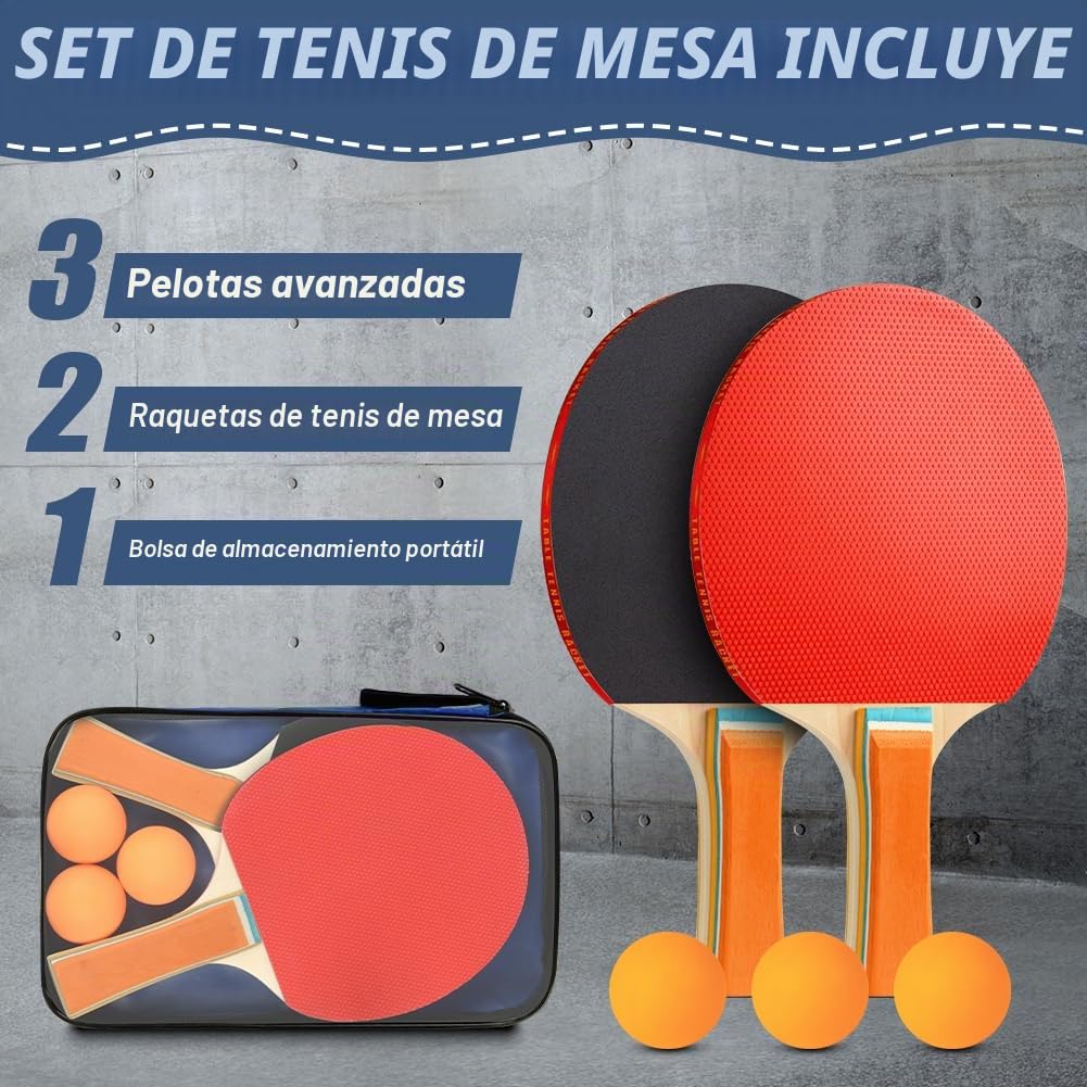 flintronic Raqueta de Tenis de Mesa, Set de Ping Pong Portátil con 2 Raquetas de Ping Pong Profesional, 3 Pelotas de Tenis de Mesa, para Juegos de Interior y Exterior