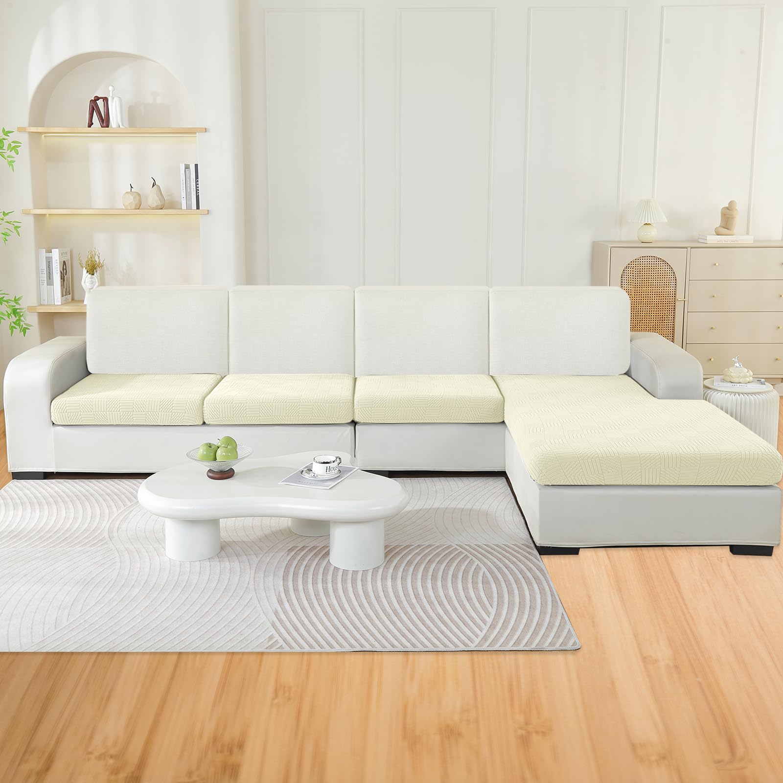 Ystyle Sofa Sitzkissenbezug Stretch, Wasserdicht Sofa Sitzbezug, Elastischer Kissenbezüge, Universal Sofa Sitzkissenbezug, Sofa Überzug Sofakissen Bezug (1 Sitzer*3+1 Chaiselongue, Beige)