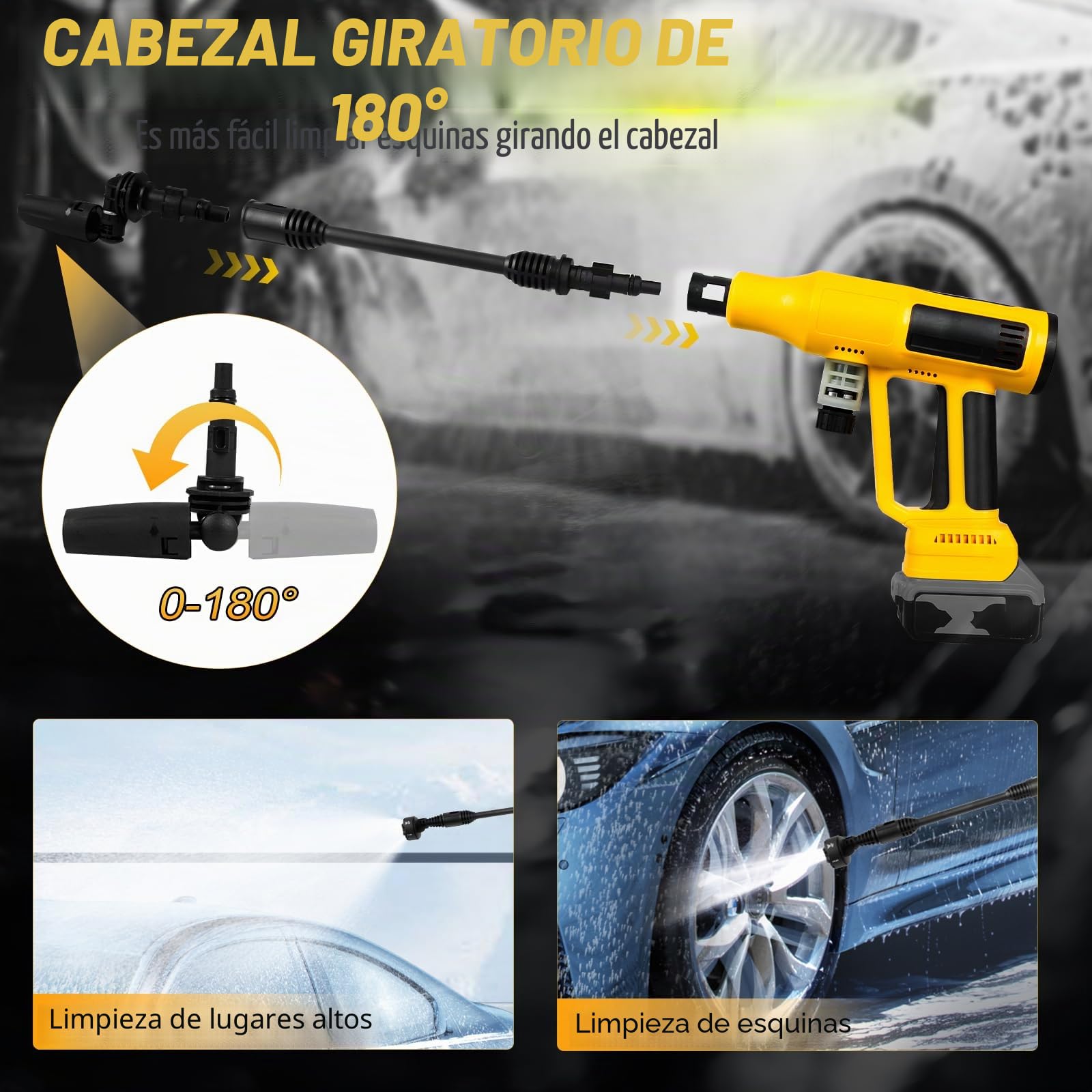 Hidrolimpiadora sin Cable Compatible con batería Dewalt 20V, 700 PSI Hidrolimpiadora portátil de Mano con cañón de Espuma con Boquilla 6 en 1 para Limpieza de Suelos de Coches y Paredes (sin batería)