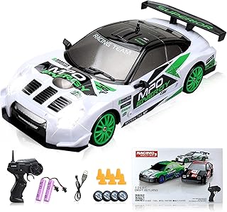 Remote Control Car RC Drift Car 2.4GHz 1:24 Scale 4WD 15KM/H High Speed, YUAN PLAN Rechargeable High Speed RC Cars with Cool Lights, Two Batteries and Extra Tires Birthday Gifts for Kids