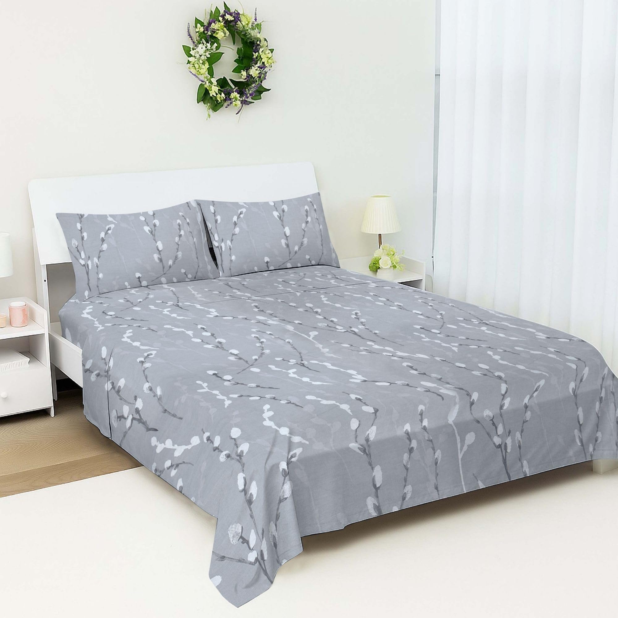 100% Egyptian Cotton Flat Sheet Single | 400 Thread Count Cooling Floral Top Sheet | Hotel Quality Soft Bedding | Breathable Luxury Bed Linen | Machine Washable - 178 x 254 cm