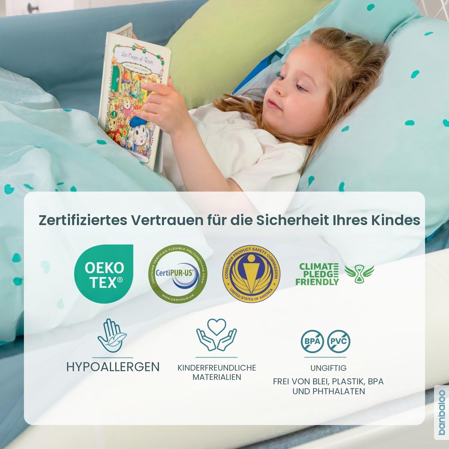 BANBALOO – 2er Pack - Bettkantenschutz, Schutzkissen für Kinderbett, Trennkissen, Randkissen, Babykissen, Bettsicherung und Rausfallschutz, rutschfestes und tragbares Schaumstoff-Kissen