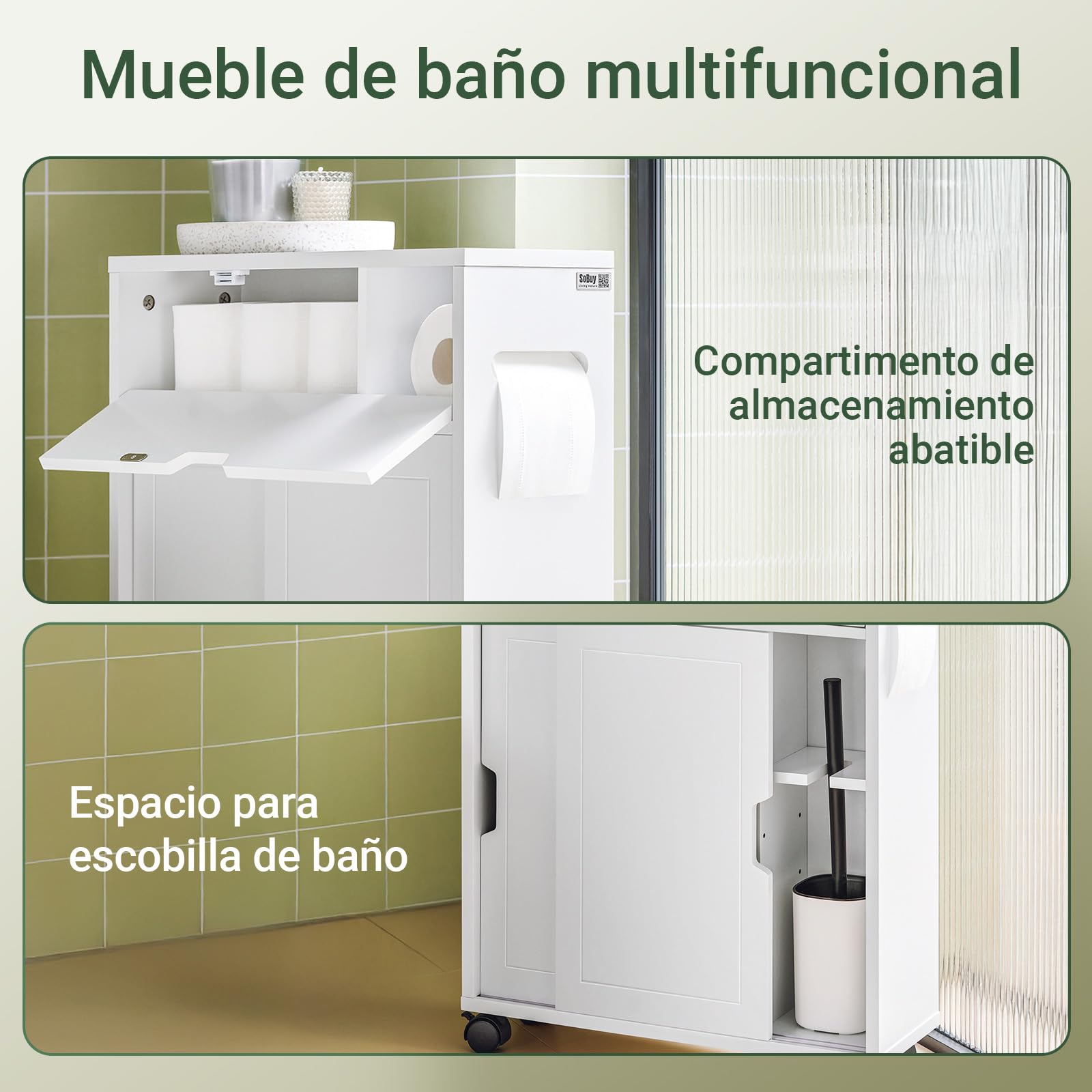 SoBuy BZR31-W Armario Auxiliar Baño Blanco con 2 Puertas y 1 cajón 52 x 17 x 67cm,ES, Madera de ingeniería