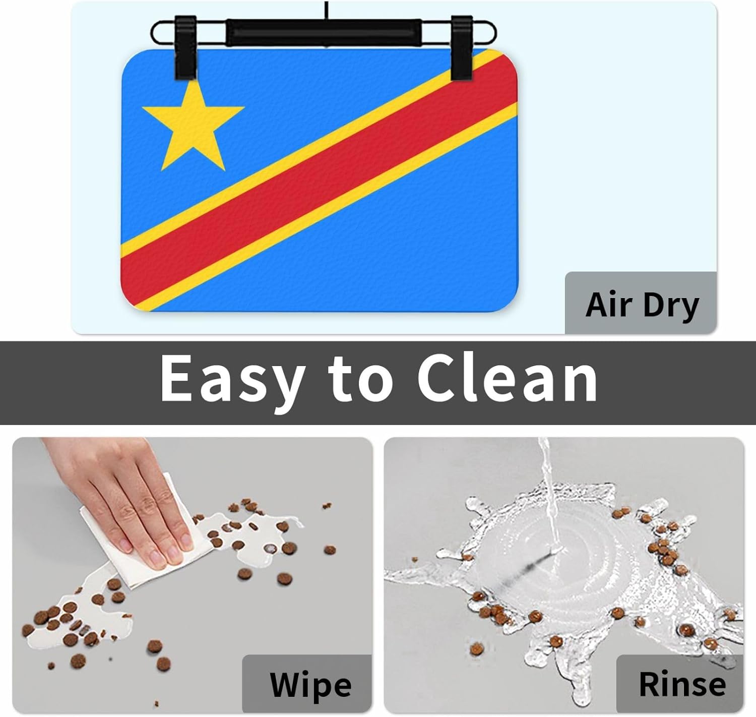 40x60cm Pet Absorbent Feeding Mat - Flag of The Congo Print Leather Non-Slip Placemat, for Dog Cat Food and Water Bowl Pads