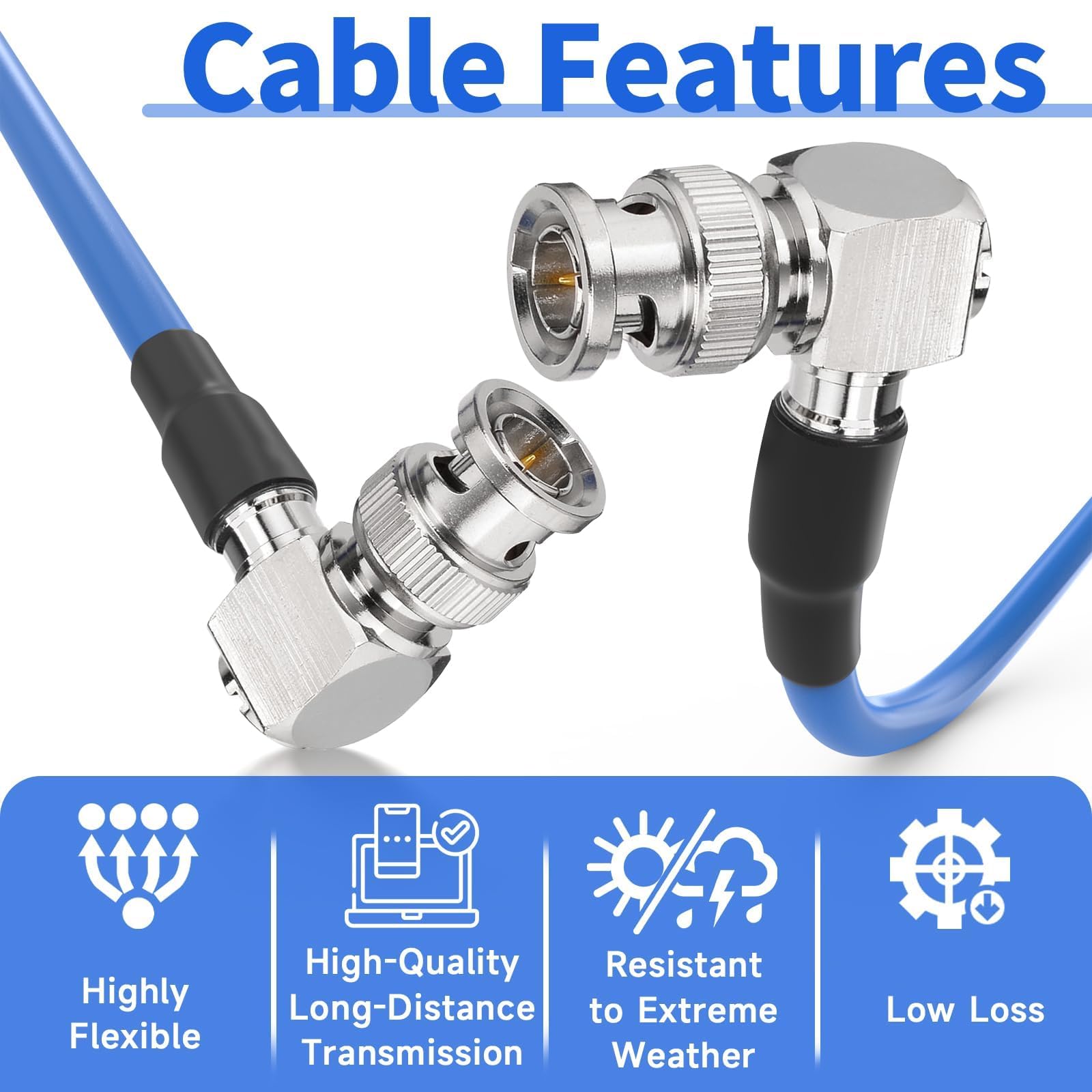 Superbat Kabel BNC o długości 15 m, kabel SDI wideo 12G/6G/3G RG6 BNC 75 Ohm podwójny męski pod kątem prostym do kamer monitorujących CCTV obsługuje HD-SDI/4K/8K (podwójny męski pod kątem prostym, 1