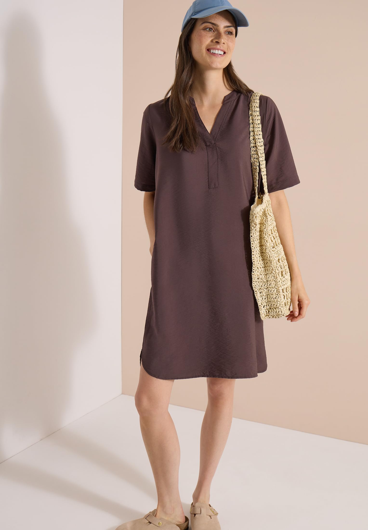 Cecil Damen 1409316 Knielanges Kleid mit Split Neck (1er Pack)
