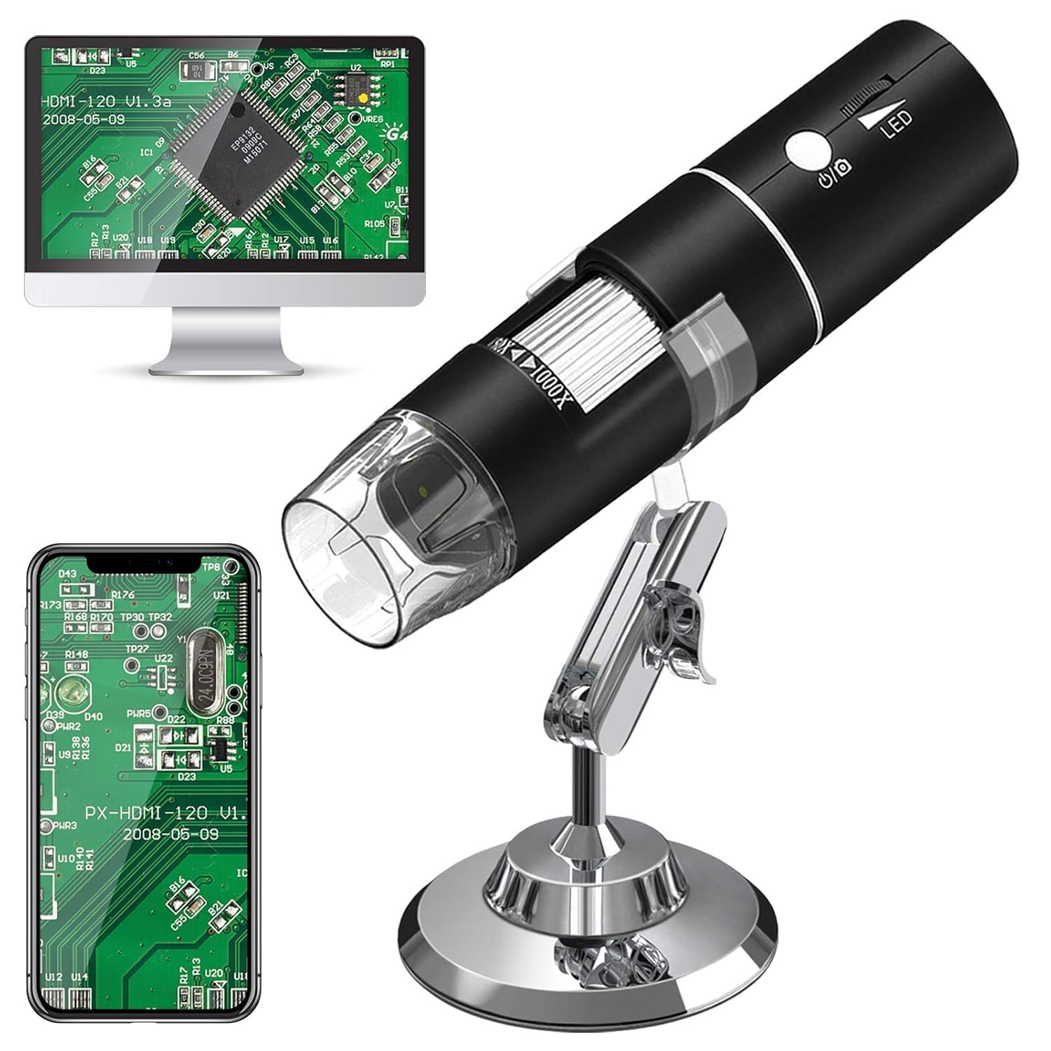 Microware WiFi Mini USB Digital Handheld Microscope Wireless Endoscope Camera with 40 to 1000X Magnification Phone Suction, Metal Stand, 8 LED and WiFi Compatible with iPhone iPad Mac Window Android-image-47