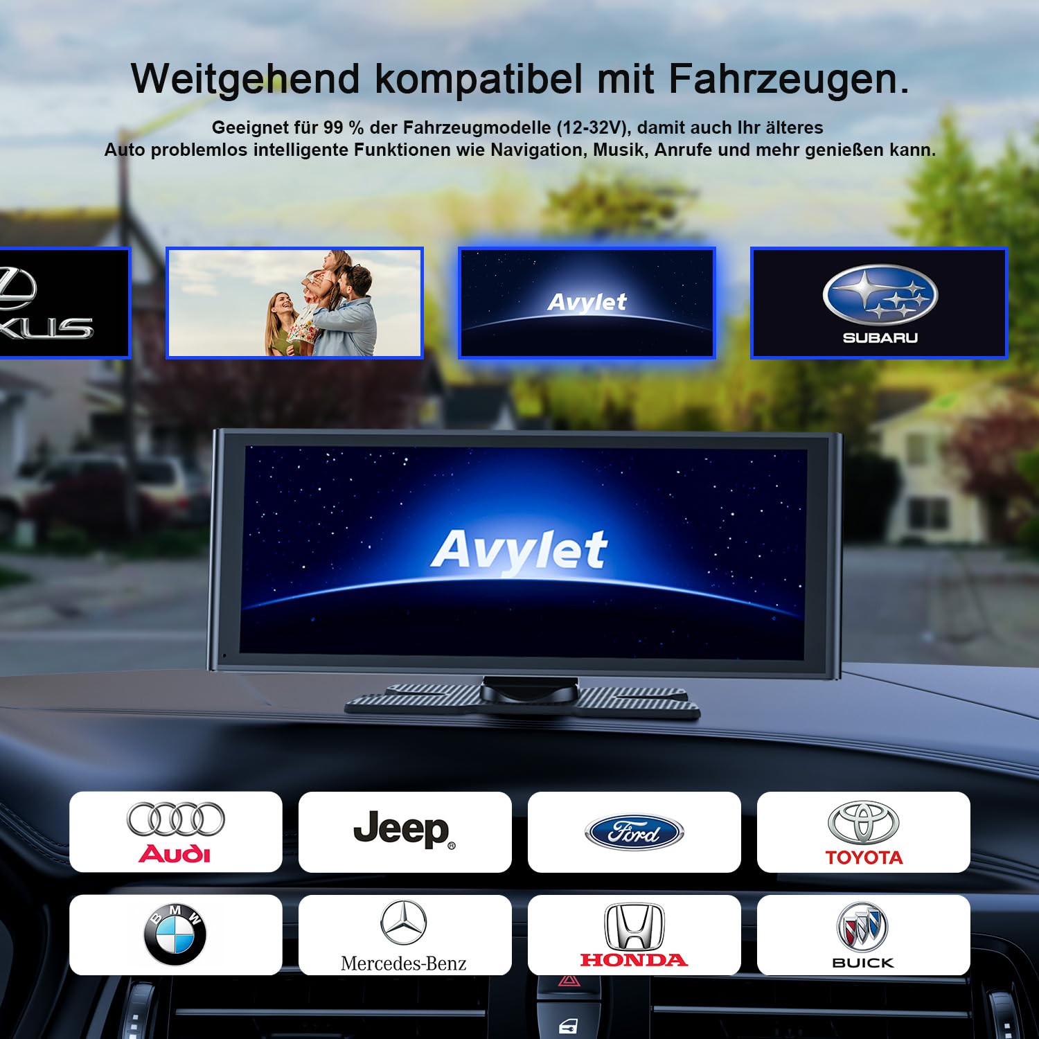 Avylet 9,26" Wireless Carplay Display für Apple Carplay & Android Auto, Tragbarers Carplay Autoradio mit IP67 Rückfahrkamera, OTA-Updates, GPS Navigation, Bluetooth 5.0, Mirror Link, FM/AUX