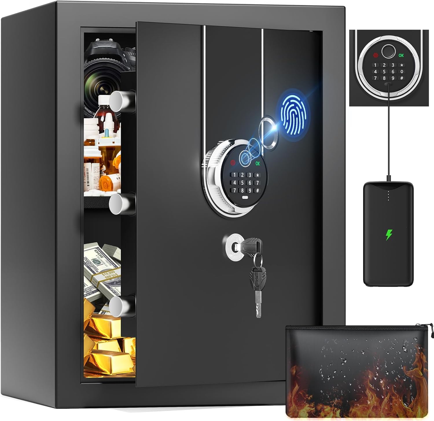 Coffre-fort biométrique 48 L pour protéger documents et bijoux du vol