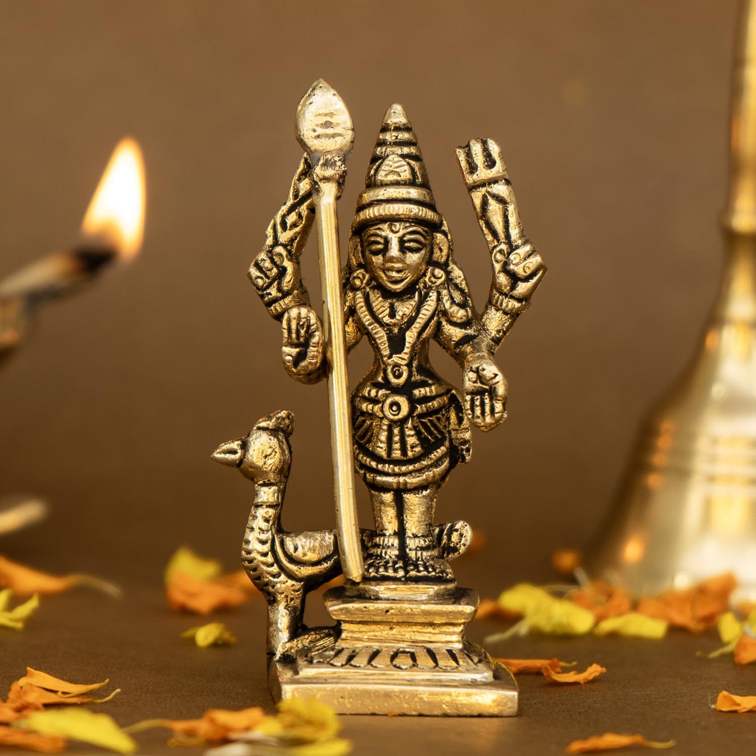 Statue Murugan laiton pour chambre Pooja et rituels domestiques