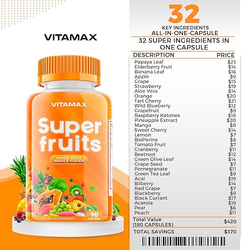 Miniatura 6 de Suplementos súper de frutas y verduras, vitaminas y minerales integrales, 90 vegetales y 90 cápsulas de frutas para mujeres, hombres y niños, sin