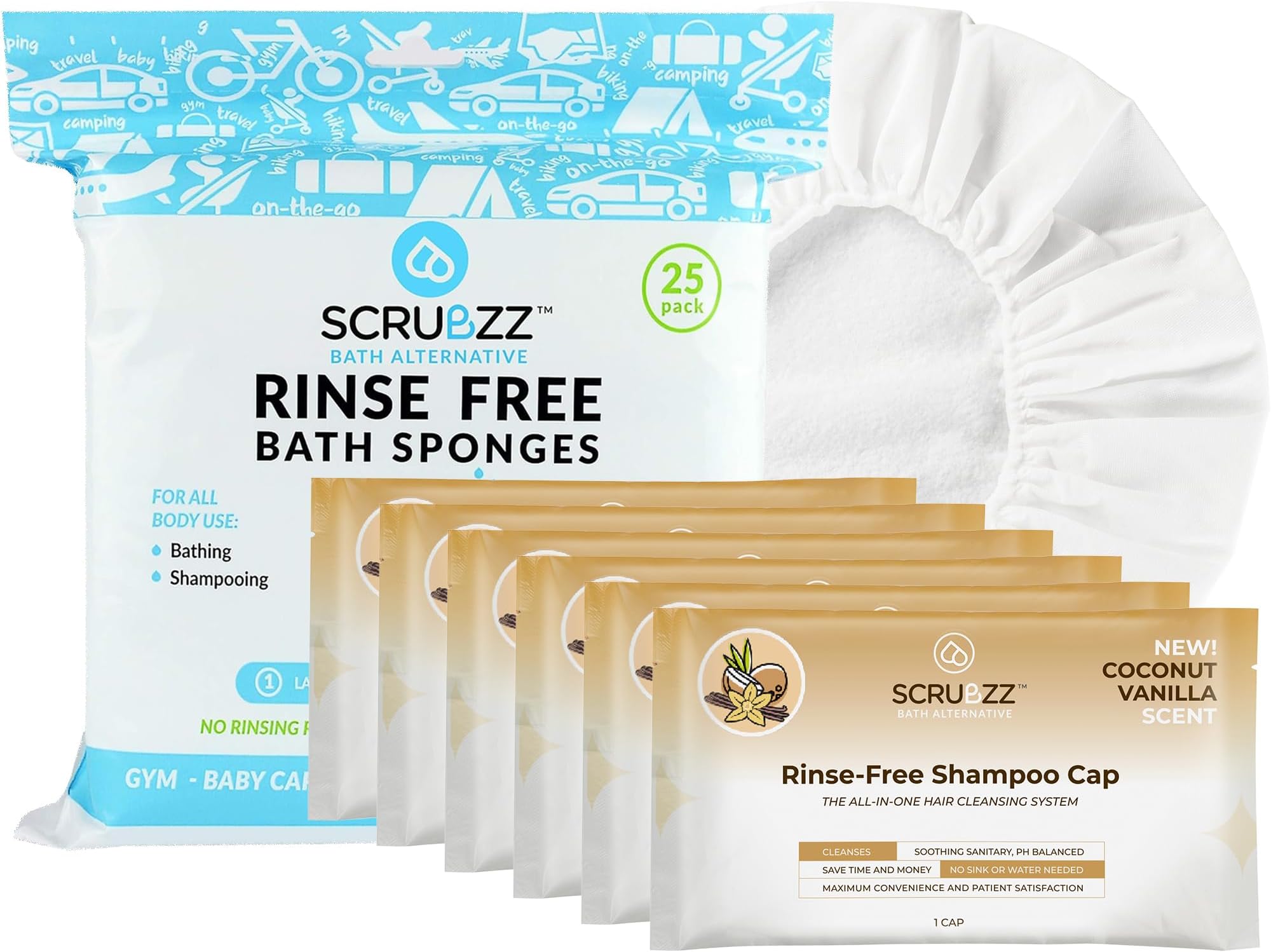 Scrubzz Rinse Free Bathing Sponges and Coconut Vanilla