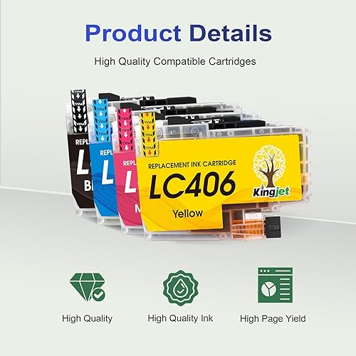 Miniatura 5 de Kingjet LC406 - Cartuchos de tinta de repuesto para cartuchos de tinta Brother LC406 LC406XL LC 406 XL compatibles con impresora Brother MFC-J4335DW