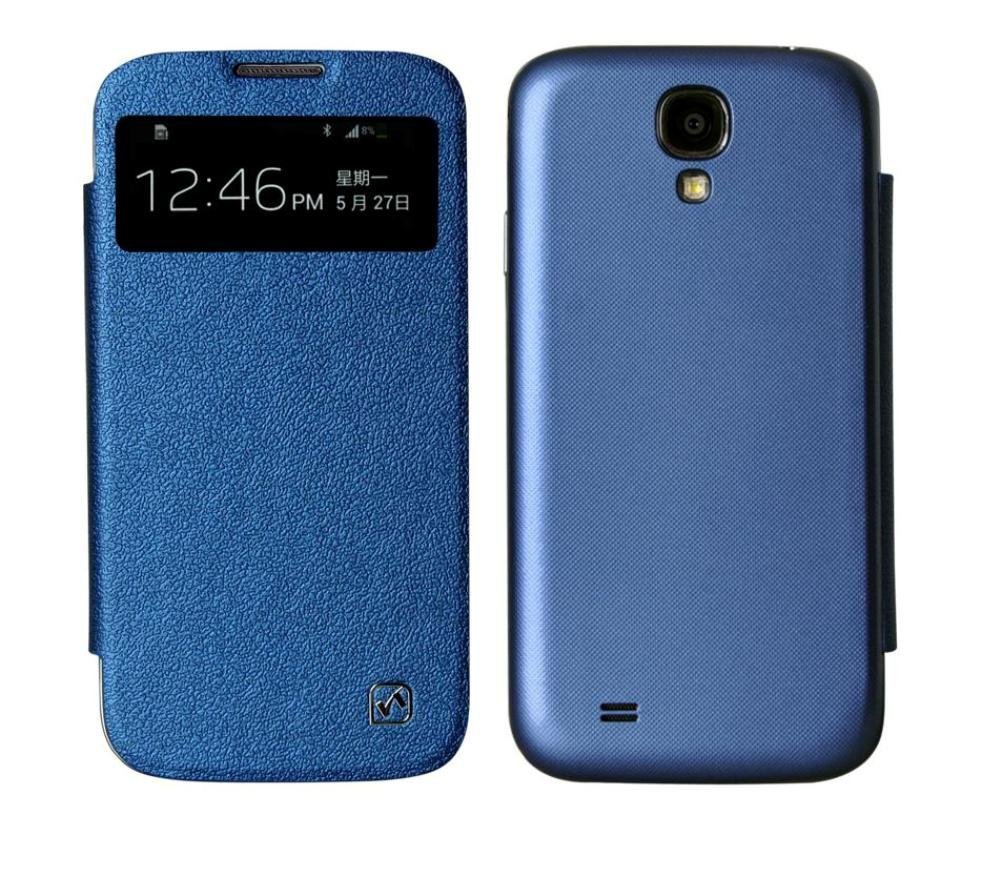 611202 Borofone Luxury Deluxe Window View Flip Leather Case Cover Smart for Samsung Galaxy S4 S IV I9500 with Magnetic Sleep Function – Dark Blue